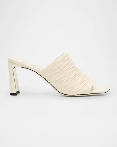 Jimmy Choo Lua Ruched Leather Stiletto Mules In Neutral