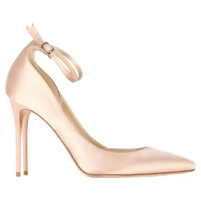 Jimmy Choo Lucy 100 Pointy Toe Pumps In Nude Satin In Brown