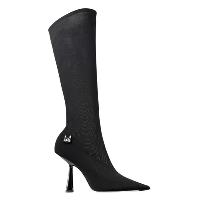Jimmy Choo Luna 100 Stretch Mesh Boots In Black