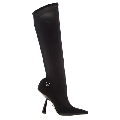 Jimmy Choo Luna 100 Stretch Mesh Boots In Black
