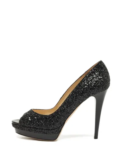 Pre-owned Jimmy Choo Luna Glitter Platform Pumps In Black