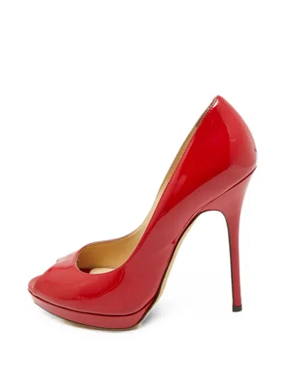 Pre-owned Jimmy Choo Luna Peep-toe Pumps In Red