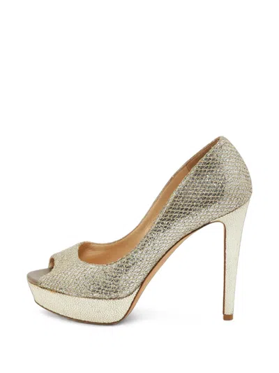 Pre-owned Jimmy Choo Luna Platform Peep-toe Sandals In Silver