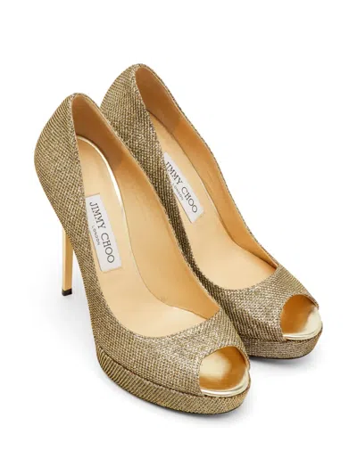 Pre-owned Jimmy Choo Luna Platform Pumps In Gold