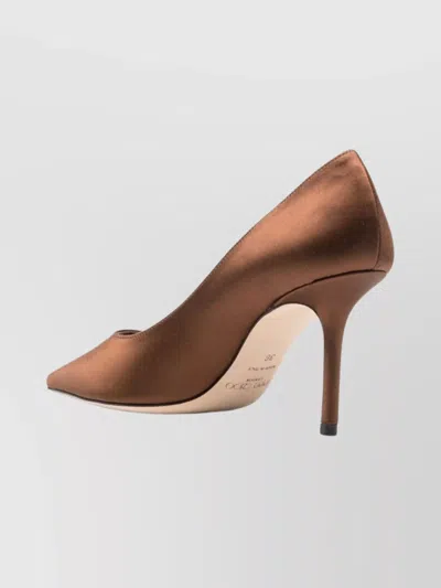 Jimmy Choo Luxe Leather Stiletto Pumps With Satin Finish In Brown