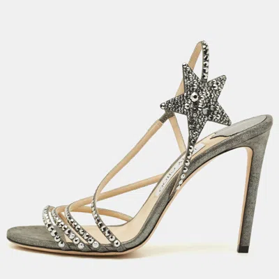 Pre-owned Jimmy Choo Lynn Size 38 Grey Suede Slingback Sandals In Gray