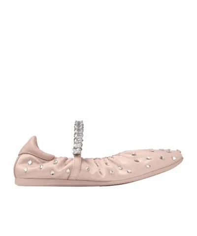 Jimmy Choo Macaron Satin And Leather Ballerina Flats With Crystal Embellishment In Animal Print