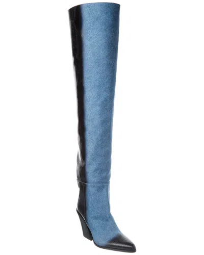 Jimmy Choo Maceo 85 Denim & Leather Over-the-knee Boot In Blue
