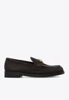 Jimmy Choo Dark Brown Suede Maddie Diamond Loafers In Brown