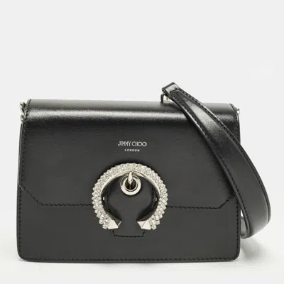Pre-owned Jimmy Choo Madeline Crystal Black Leather Shoulder Bag