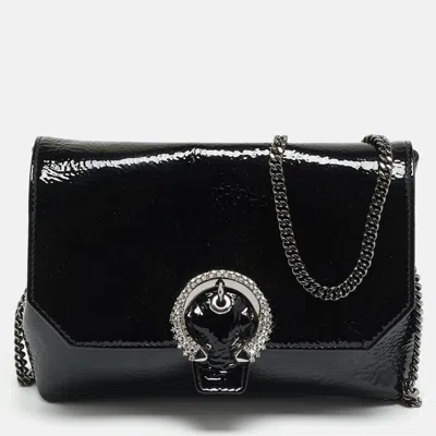 Pre-owned Jimmy Choo Madeline Crystal Black Patent Leather Shoulder Bag