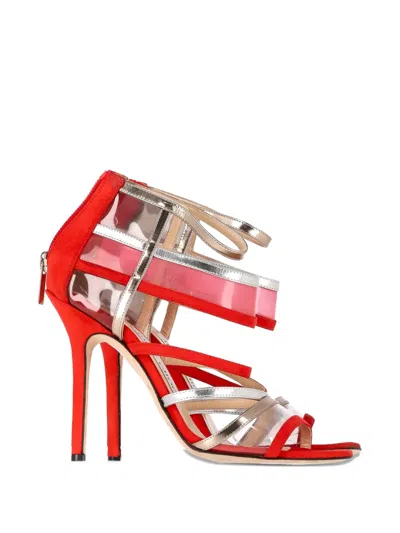 Pre-owned Jimmy Choo Maitai Suede Sandals In Red