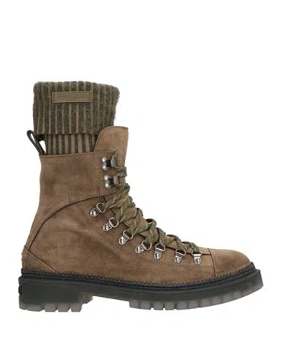 Jimmy Choo Man Ankle Boots Khaki Size 7.5 Leather, Textile Fibers In Beige