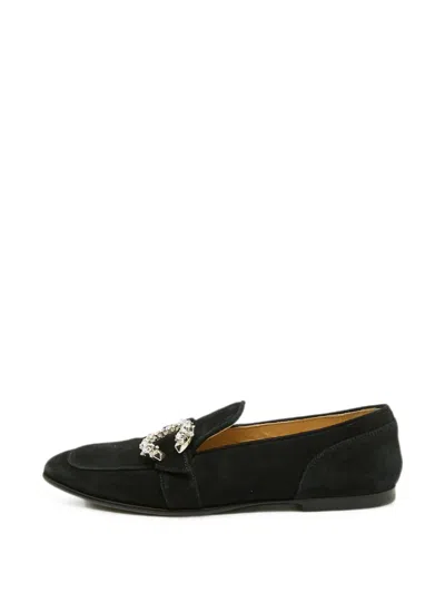 Pre-owned Jimmy Choo Mani Crystal-buckle Loafers In Black