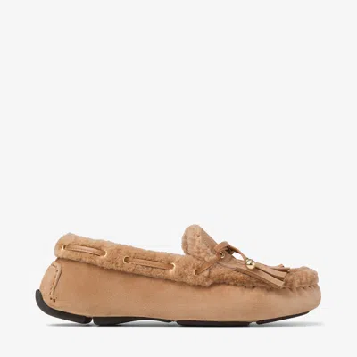 Jimmy Choo Toffee Velvet Suede Loafers With Shearling In Brown
