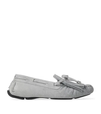 Jimmy Choo Manon Flat Suede Loafers In Grey