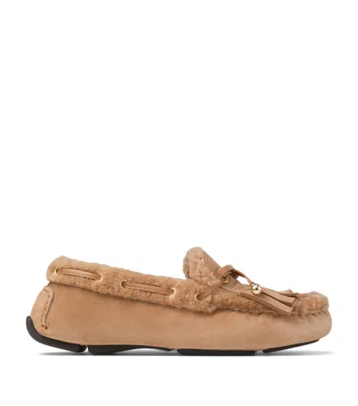 JIMMY CHOO MANON FLAT SUEDE-SHEARLING LOAFERS
