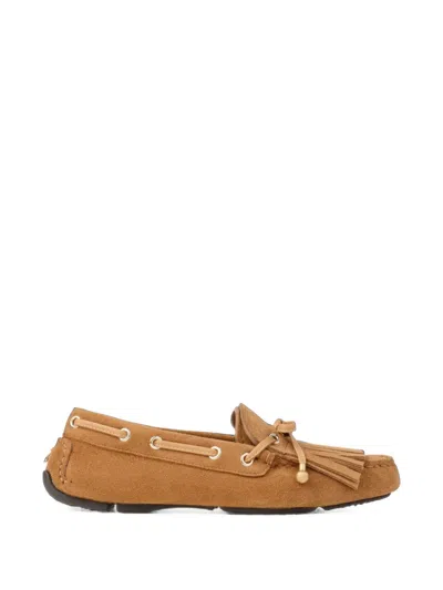 Jimmy Choo Manon Fringed Suede Loafers In Brown
