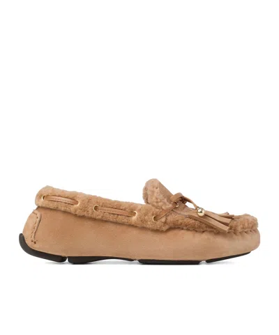 Jimmy Choo Manon Flat Suede-shearling Loafers In Brown