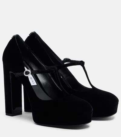 Jimmy Choo Marene 120 Velvet Platform Mary Jane Pumps In Black
