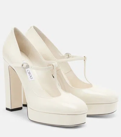 Jimmy Choo Marene Patent Leather Mary Jane Pumps In White