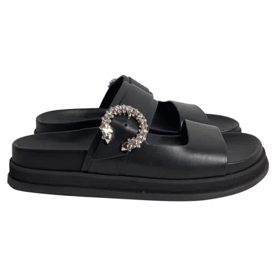 Jimmy Choo Marga Crystal-buckle Slide Sandals In Black Leather In Black