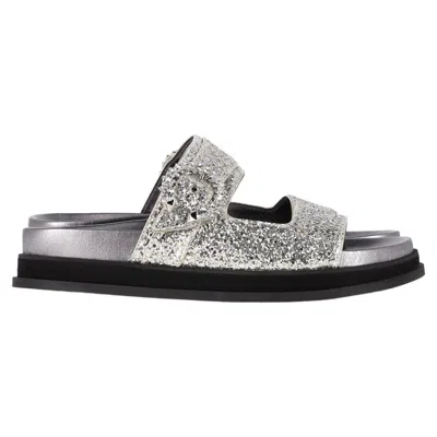 Jimmy Choo Marga Embellished Slide Sandals In Silver Glitter