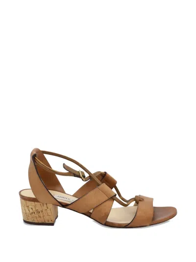 Pre-owned Jimmy Choo Margo Crisscross-strap Leather Sandals In Brown