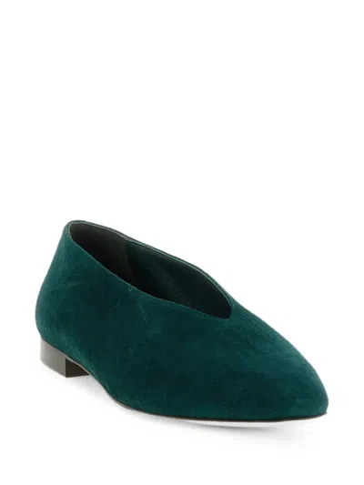 Jimmy Choo Margot Suede Ballerina Flat Shoes In Green