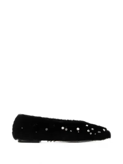 Jimmy Choo Black Fur Margot Ballerinas In Transparent