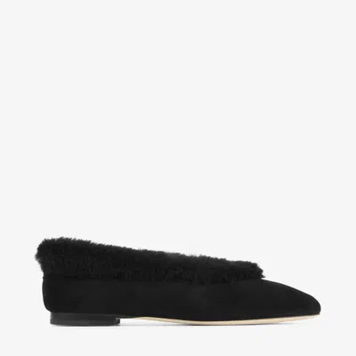 Jimmy Choo Margot Shearling-trimmed Suede Ballet Flats In Black