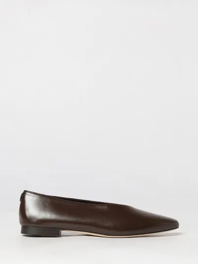 Jimmy Choo Margot Smooth Leather Ballerina Flats With Rear Monogram In Brown