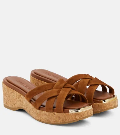 Jimmy Choo Maribou 50 Suede Sandals In Brown