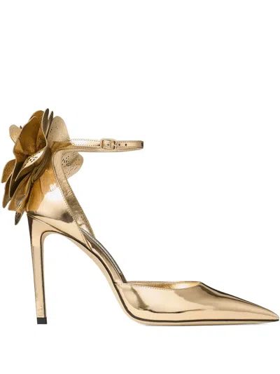 Jimmy Choo 100mm Marja Flower Pumps In Gold