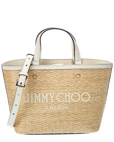 Jimmy Choo Marli Mini Lurex Raffia & Leather Tote In Brown