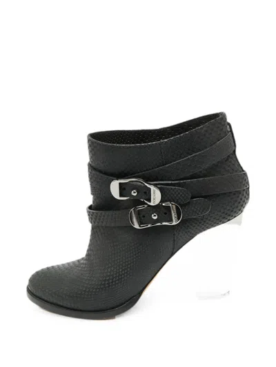 Pre-owned Jimmy Choo Marlin Python-embossed Ankle Boots In Black