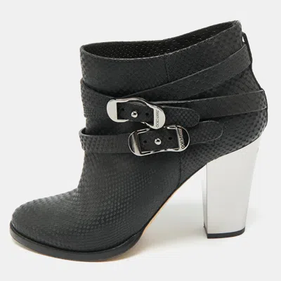 Pre-owned Jimmy Choo Marlin Size 40 Black Python Embossed Leather Ankle Length Boots