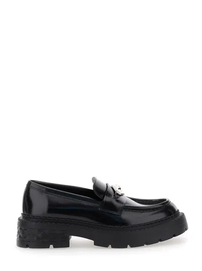 JIMMY CHOO JIMMY CHOO WOMEN 'MARLOW' BLACK LOAFERS WITH DIAMOND SHAPED DETAIL IN LEATHER WOMAN