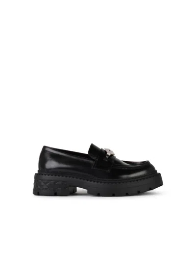 JIMMY CHOO JIMMY CHOO 'MARLOW' BLACK SHINY LEAR LOAFERS