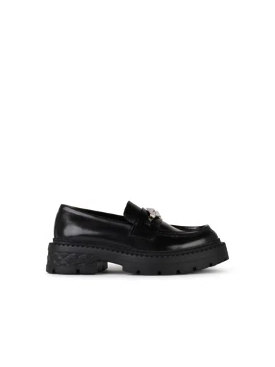 JIMMY CHOO JIMMY CHOO 'MARLOW' BLACK SHINY LEATHER LOAFERS
