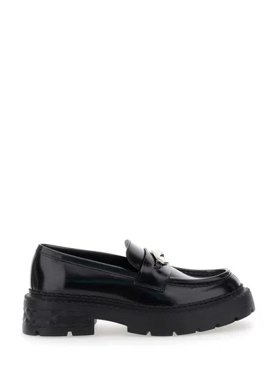 JIMMY CHOO MARLOW BLACK LOAFERS WITH DIAMOND SHAPED DETAIL IN LEATHER WOMAN