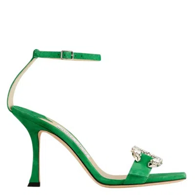 Jimmy Choo Marsai 90 Suede Crystal-buckle Sandals In Animal Print