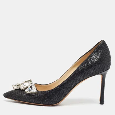 Pre-owned Jimmy Choo Marvel Size 38 Black Glitter Crystal Embellished Pumps