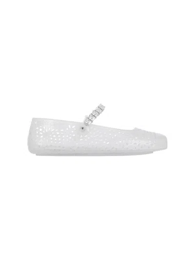 Jimmy Choo Mary Jane Jelly" Ballerinas - Silver In White