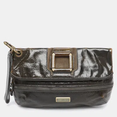 Pre-owned Jimmy Choo Mave Dark Green Patent Leather Foldover Clutch