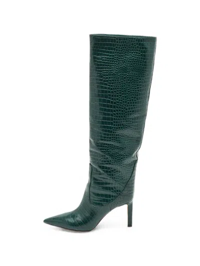 Pre-owned Jimmy Choo Mavis Croc-embossed Boots In Green