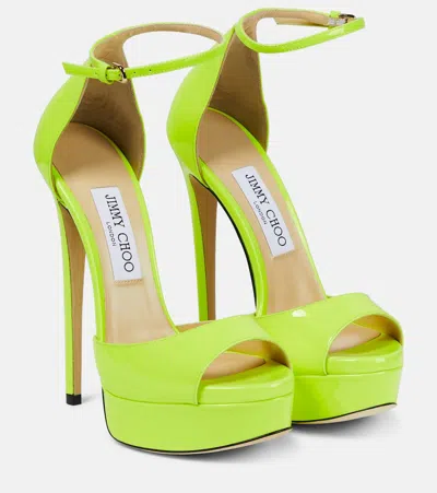 Jimmy Choo Max 150 Patent Leather Platform Sandals In Bright Yellow