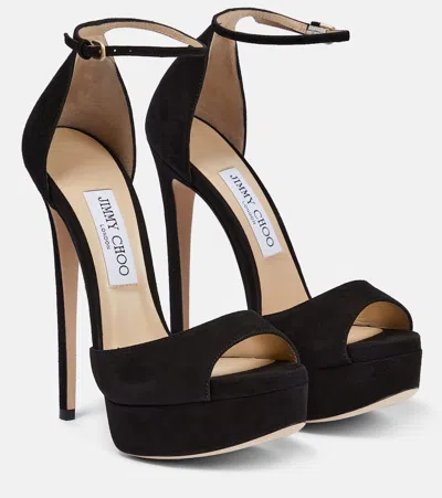 Jimmy Choo Max 150 Suede Sandals In Black