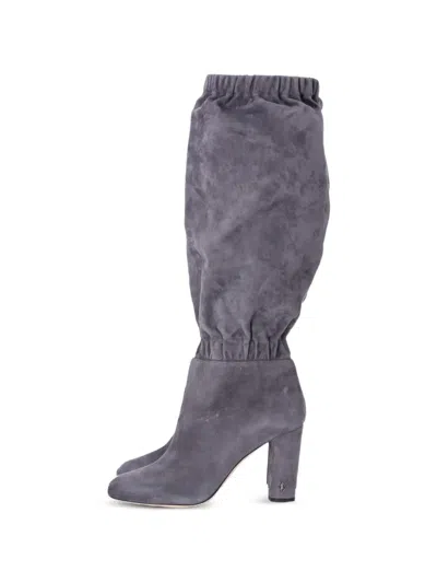 Pre-owned Jimmy Choo Maxyn Almond-toe Suede Boots In Gray