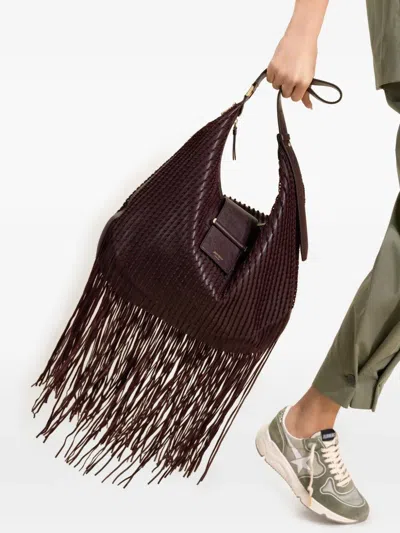 Jimmy Choo Medium Bar Fringe-trimmed Shoulder Bag In Brown